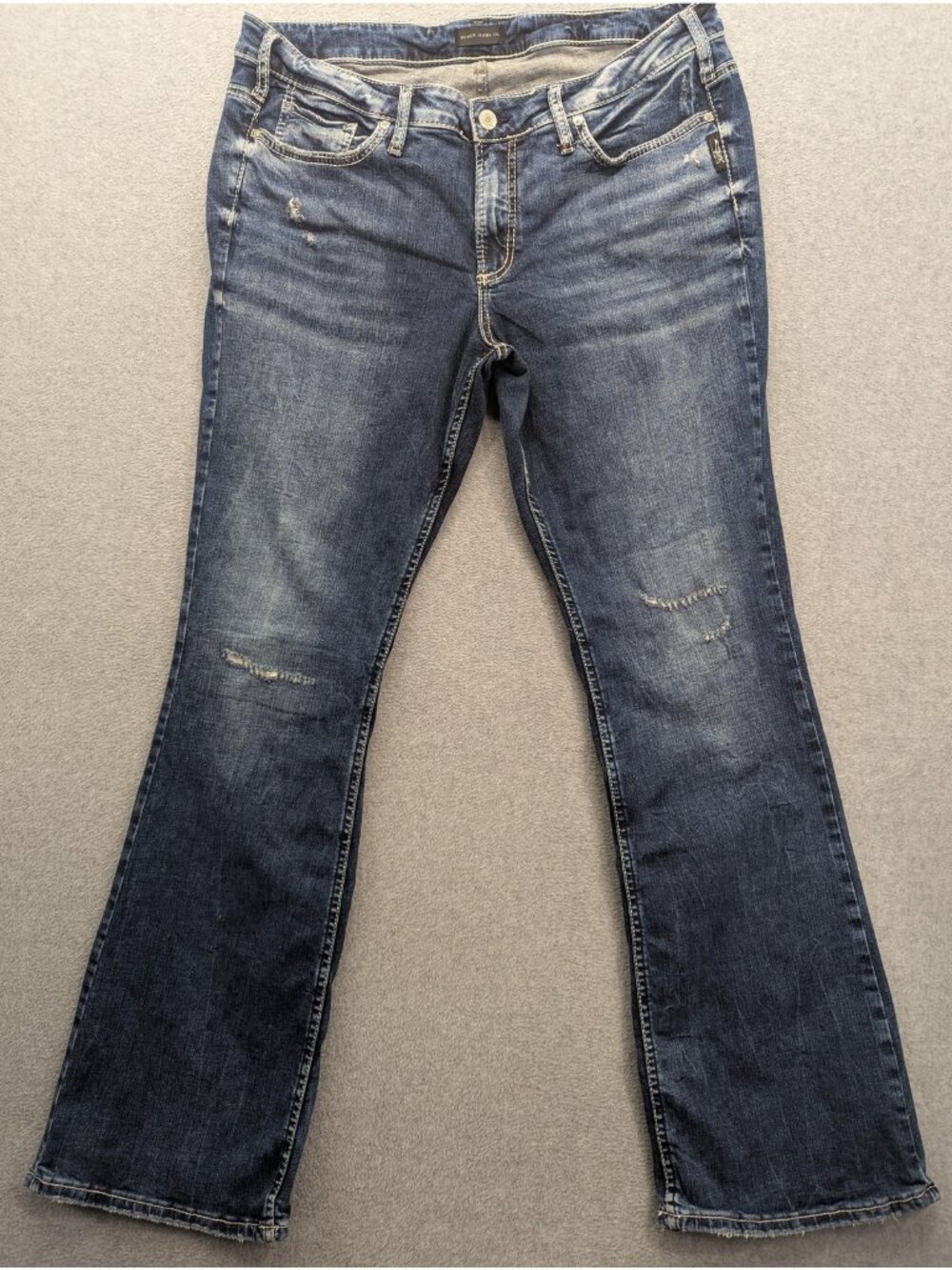 Silver Jeans Co Elyse Bootcut Jeans Womens 16 Blue Med Wash Mid Rise Distressed